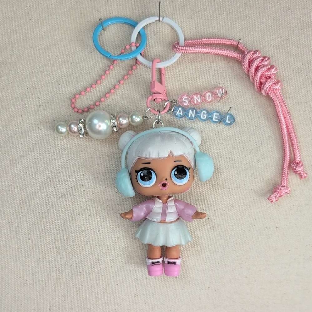 LoL Surprise Upcycled Snow Angel Doll Handmade Bag Charm Keychain